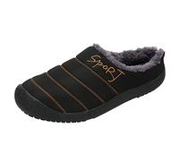 Men’s Waterproof Indoor Outdoor Slippers with Plush Fleece Lining, Non-slip Rubber Sole Warm Mule House Shoes, Quilted Upper with Embroidered Text Design, Shock-Absorbing Sole for Comfortable Wear