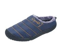 Men’s Waterproof Indoor Outdoor Slippers with Plush Fleece Lining, Non-slip Rubber Sole Warm Mule House Shoes, Quilted Upper with Embroidered Text Design, Shock-Absorbing Sole for Comfortable Wear