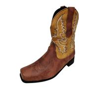 Men’s Western Cowboy Boots with Square Toe and Pull-On Design, Classic Stitched Leather-Look Mid-Calf Boots, Durable Riding Costume Shoes for Men, Vintage Country Style Footwear for Ranch and Stage