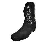 Men’s Western Cowboy Boots with Square Toe and Pull-On Design, Classic Stitched Leather-Look Mid-Calf Boots, Durable Riding Costume Shoes for Men, Vintage Country Style Footwear for Ranch and Stage
