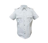 Men’s White Genuine Leather Shirt - Real Cowhide, Snap Button Design, Slim Fit - Biker, Police & Military Style (UK, Alpha, XL, Regular, Regular, Standard, White)