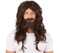 Men’s Wig Brown Viking Halloween Fancy Dress Outfit Warrior includes cool beard