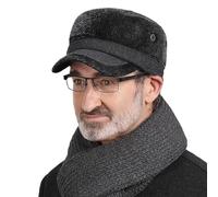 Men’s Winter Hat with Foldable Ear Flap Warm Faux Fur Cap with Wide Brim Grey Flip Flaps Flat Hat for Old Men Outdoor Activity Grandpa Dad Trapper Hat