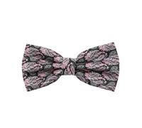 Men’s Woven Floral Paisley Pre-Tied Dickie Pink Black Bow Tie - Formal Wedding Party Wear