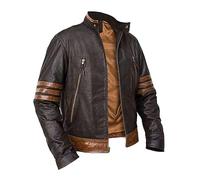 Men’s X Brown Striped Men Halloween Superhero-Style Costume Brown Leather Jacket