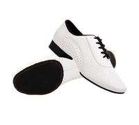 Men Salsa Tango Modern Leather Square Heels Adults Party Latin Dance Low Heel Ballroom Dancing Shoe Rumba Jazz Shoes For Hip Hop(White Suede Indoor,38)