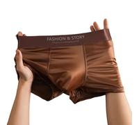 Men Satin Boxer Shorts Ice Silk Smooth Underwear M-2XL(Brown XL)