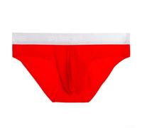 Men Seamless Ice Silk Briefs with U Pouch Ultra-Thin Breathable Underwear for Daily Wear Soft Stretchy Solid Color Boxer Shorts M-2XL(2XL Red)