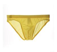 Men See Through Ice Silk Briefs Breathable Low Rise Sheer Mesh Underwear With Bulge Pouch For Sleep And Lounge Black(2XL Yellow)