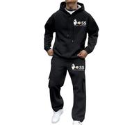 Men Sets Outfits Jogging Suits Sports Suit Hooded Long Sleeves Sweatshirt + Drawstring Slacks with Pockets Outfit Jogger Suit Matching Sherpa Hoodie and Sweatpants Holiday Clothes (Black, XXL)
