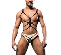 Men Sexy Fishnet Bodysuit Lingerie Hollow Out Sheer Mesh Jumpsuit Fun Passion Pure Sexy Bodysuit Perspective Bikini for Valentines (Black)