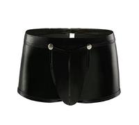 Men Sexy Lingerie PVC Boxer Faux Leather Brief Latex Shorts Pants Tights Wet Look Bikini Swim Trunks Nightclub Shiny for Glossy Clubwear Buckled Removable Pouch, Halloween Gothic Punk Vintage Trouser