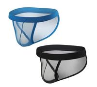 Men Sexy Mesh Boxer Briefs, 2 Pack See Through Breathable Men's Briefs Underwear, Fishnet Sheer Low Rise Underpants for Boyfriend, Daily Stretch Underwear Boxer Shorts Hipsters Trunk Underwear for Men