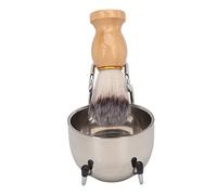 Men Shaving Brush Set 3 in 1, Metal Shaving Kit with Nylon Bristle Brush, Soap Bowl and Holder Stand, Ergonomic Wooden Handle for Home or Barbershop Use