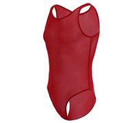 Men Sheer Mesh Bodysuit Sleeveless Semi See Through Singlet Undershirt Tank Thong Bodysuit Mankini Swimwear Lingerie, Red, XL