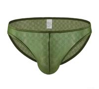Men Sheer Mesh Briefs Low Waist Breathable Underwear(Green L)