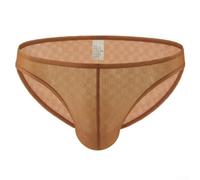 Men Sheer Mesh Briefs Low Waist Breathable Underwear(Khaki L)