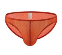 Men Sheer Mesh Briefs Low Waist Breathable Underwear(Orange L)