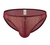 Men Sheer Mesh Briefs Low Waist Breathable Underwear(Wine Red L)