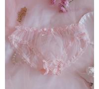 Men Sheer Mesh Knicker Underwear Bikini Brief Floral Lace Pouch Panties Sissy Style with Elastic Waist (Pink)