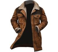 Men Sherpa Jacket, Winter Trucker Jackets Faux Suede Sherpa Lined Leather Coat Lapel Collar Military Peacoat Thick Thermal Casual Overcoat Mid Length Outwear Vintage Leather Trench Coat Work Jacket