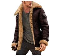Men Sherpa Lined Jacket, Men's Winter Shearling Leather Coat Faux Suede Sherpa Lined Sheepskin Jacket(Wine,Medium)