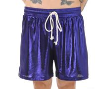 Men Shiny Glossy Shorts Elastic Waist Wide Leg