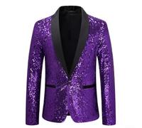Men Shiny Gold Sequin for blazer Jacket Glitter Suit for Nightclub Prom Party Stage Performance Regular Fit S-2XL(Purple XL)