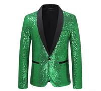Men Shiny Gold Sequin for blazer Jacket Glitter Suit for Nightclub Prom Party Stage Performance Regular Fit S-2XL(Green L)
