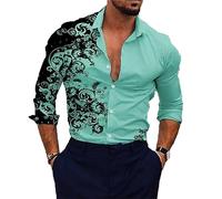 Men Shirt Casual Lapel Collar Long Sleeve Shirts Floral Pattern 3D Print Shirt Summer Button Down Blouse Top Comfortable Outdoor Street T Shirt Clothing Green