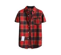 Men Shirt, Flannel Shirt Men Plaid Wrinkle-Free Stretch Short Sleeve Casual Shirts Business Classic Button Down Comfortable Everyday Wear A-red