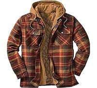 Men Shirt Jacket Hooded Lumberjack Jacket Quilted Fleece Hoodies Check Button Shirt，Windproof and Warm Lining，Leisure Other Outdoor Sports (Color : E, Size : L)