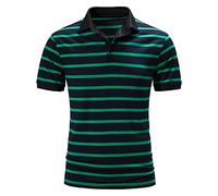 Men Shirt Striped Color Contrast Lapel Men Shirt Summer Stretch Comfortable Basic Polo Men Shirt Breathable Casual Men Shirt G-Green XXL