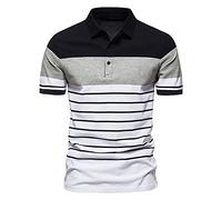 Men Shirt Summer Regular Fit Button Placket Men Leisure Shirts Trend Fashion Striped Short-Sleeved T-Shirt Business Casual Wicking Men’S Polo Shirt G-G07 XXL