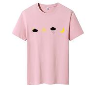 Men Shirt Summer Round Neck Fashion Print Short-Sleeved Men T-Shirt Breathable Personality Basic Men Leisure Shirt Classic Trend Men Collarless Shirt H-Pink 4XL