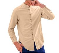 Men Shirts Long Sleeve Designer Shirts Slim Fit Frog Button Shirt Vintage Grandad Collar Tops Solid Colour Fitted Shirt Mens Breathable Lounge Wear Spring Walking Clothes