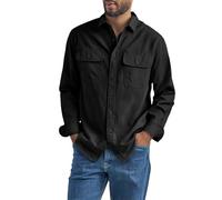 Men Shirts Long Sleeve with Pocket, Work Shirt Relaxed Button Down Shirts Solid Color Snap Shirt Non Iron Workwear Comfortable Casual Tops Wear Vintage Denim Top for Daily Wear