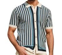 Men Shirts,Men's Casual Short Sleeve Button Down Shirt With Stripe Print For Spring Summer Business Travel And Outdoor Activities