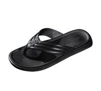 Men Shoes Fashion Beach Flip Flops Flat Toe Sandwich Beach Flip Flops for Men for Indoor & Outdoor Holiday Summer Vocation (Black, 7)
