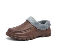 Men Shoes Slip On Fleece Lined Shoes Non Slip Thick Sole Durable Restaurant Work Chef Brown