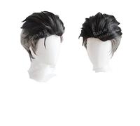 Men Short Black Grey Mix Synthetic Wig YURI!!! on ICE Otabek ALTIN Slicked-back Cosplay Wig + Wig Cap