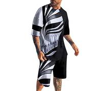 Men Short Sets Sets 2 Piece Men's Beach Short Sleeve Round Neck Shirts and Shorts Two Piece Suits Classic-Fit Fitness Sportswear with Pockets 2023(25-Dark Gray,L)