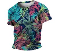 Men Short Sleeve Shirts Summer Hawaii Casual Men's T-Shirt Unisex Plant Flowers Pattern Printed Tees Round Neck Short Sleeve Tops,D,Asian Size XXL