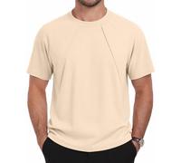 Men Short Sleeve T-Shirt Crew Neck Cotton Blend Tee for Men & Women Casual Solid Tshirt for Summer Apricot M