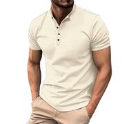 Men Short-Sleeved T-Shirts | Mens Waffle Solid Color Stand-Up Collar Button Top | Regular Fit Business Work Polo Tees | Light Moisture Wicking Sport T-Shirt for Golf Tennis | Men Henley Shirt Khaki