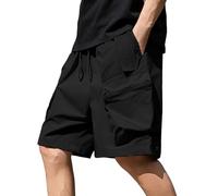 Men Shorts - Men'S Shorts System Summer Casual Hundred Sports Stowable Breathable Beach Five Pants (Includes Storage Bag) (Black L)
