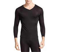 Men Silk Long Johns Shirt Long Sleeves Thermal Underwear Top V Neck Mulberry Silk Base Layer Undershirt Blouse (Black,S)