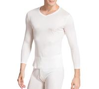 Men Silk Long Johns Shirt Long Sleeves Thermal Underwear Top V Neck Mulberry Silk Base Layer Undershirt Blouse (White,S)