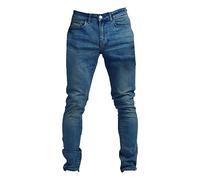 Men Skinny Fit Biker Jeans Destroyed Knee Holes Regular Slim Fit Tapered Stretch Fashionable Super Comfy Cotton Denim Jeans