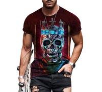Men Skull Summer Gothic Skeleton Blouses Shirts Personalised Digital Printing Tops Geometry Graphic Poker Tees Artistic Fun O-Neck T-Shirts